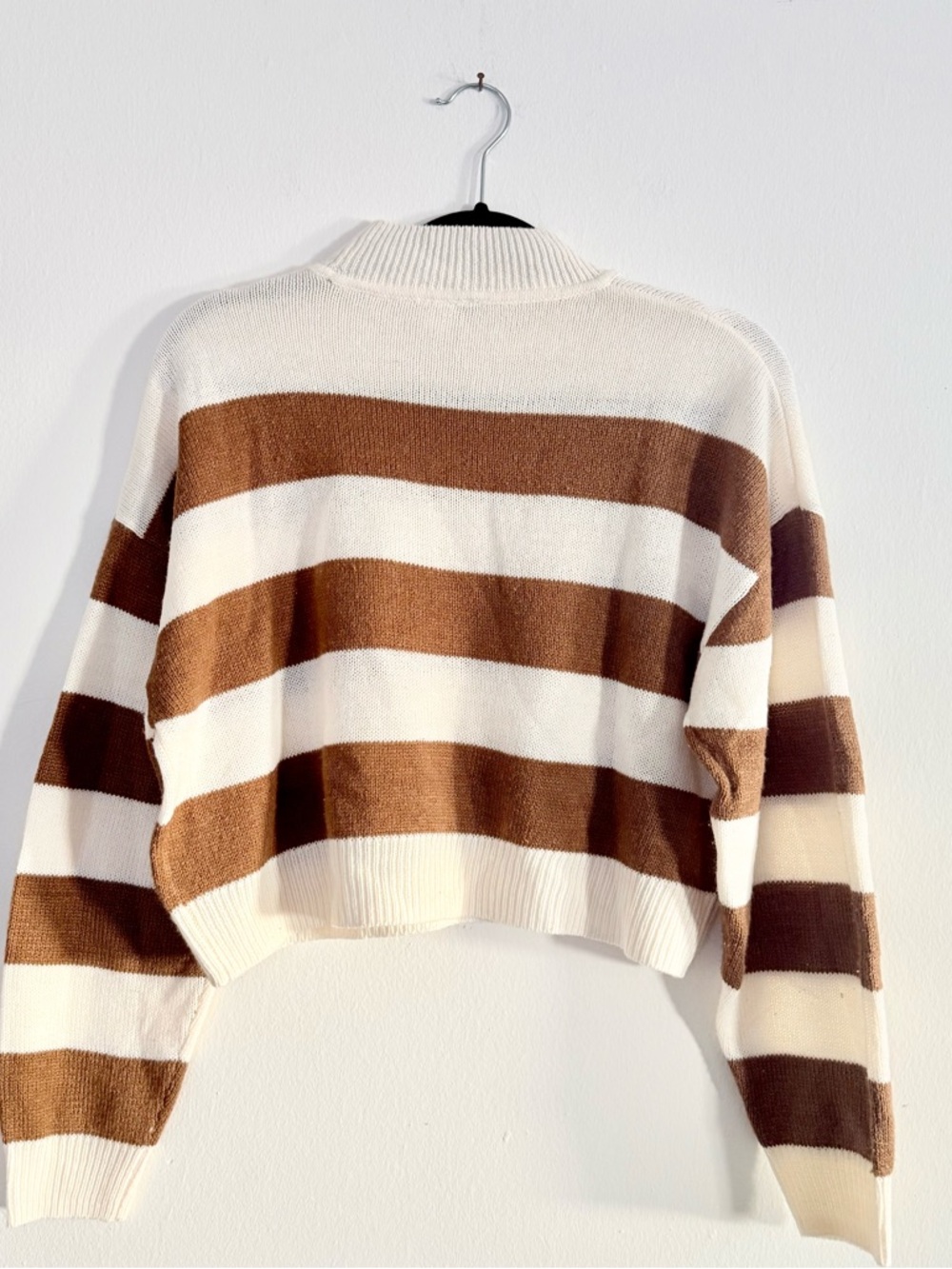 H&M Striped Cream and Brown High Neck Crop Sweater - Picture 2 of 3